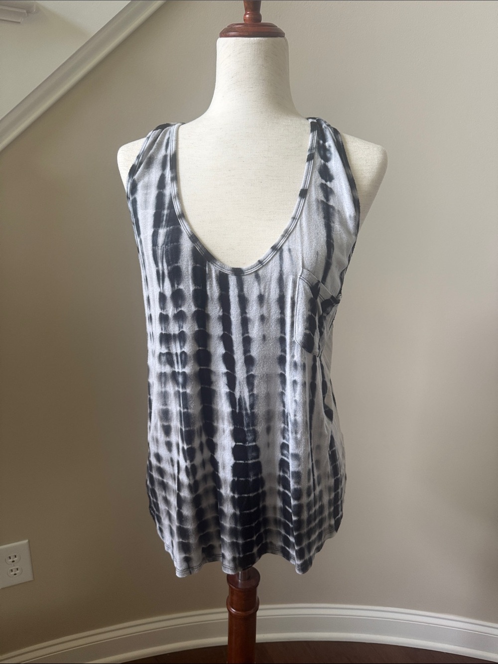 Allison Joy Black & White Tie-Dye Scoop Neck Tank